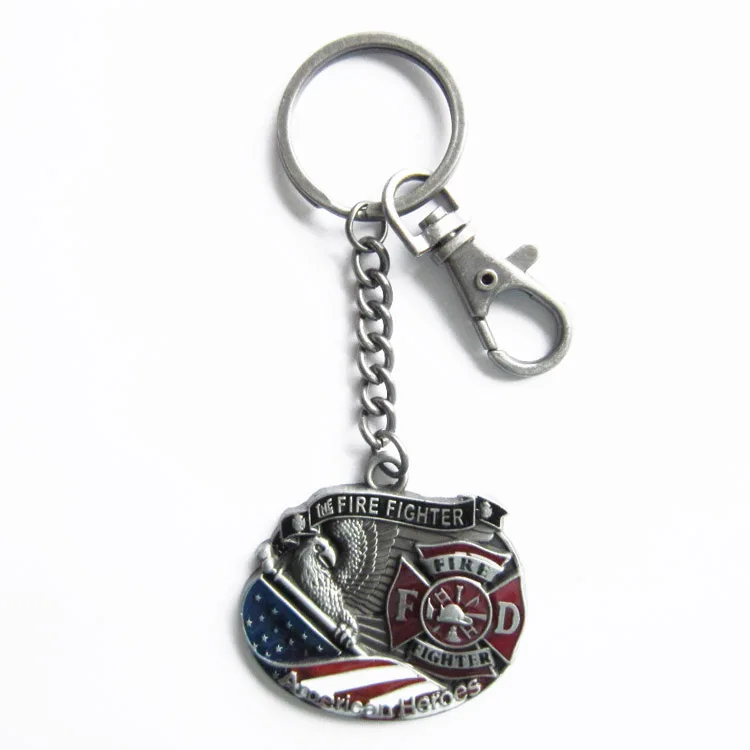 New Vintage Hero Fire Fireman Firefighter Metal Charm Pendant Key Ring Key Chain KEYRING-3D039