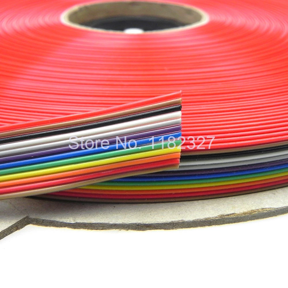 (10 meters/lot) UL2651 AWG28 12Pin 1.0mm Pitch 10 meters Rainbow Color Flat Ribbon IDC Cable