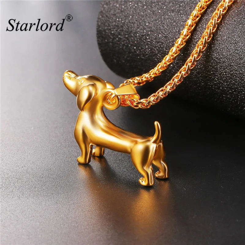 Starlord Animal Pet Dachshund Dog Necklace Pendant Sausage Dog Lover Stainless Steel/Gold Color Rope Collar For Men GP2462