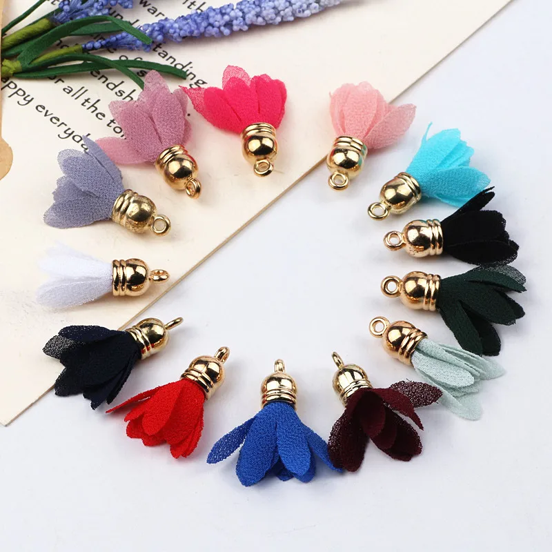 

Mixed Color Frabic Flower Tassels Charms Tassels For Jewelry Finding Pendant Keychain Charm Diy Earrings Accessories 50pcs