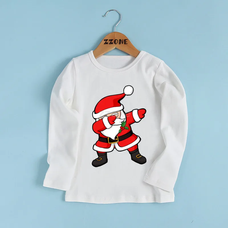 Dabbing Santa Pattern Funny Children T shirt Kids Merry Christmas Cartoon Clothes Baby Boys/Girls Long Sleeve T-shirt,LKP5112