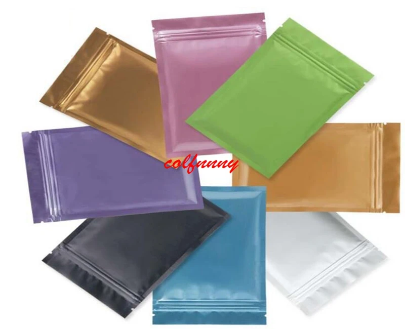 

Pink/Gold/Green/black color Metallic Mylar ziplock bags flat bottom Black Aluminum foil small zip lock plastic bags F052207