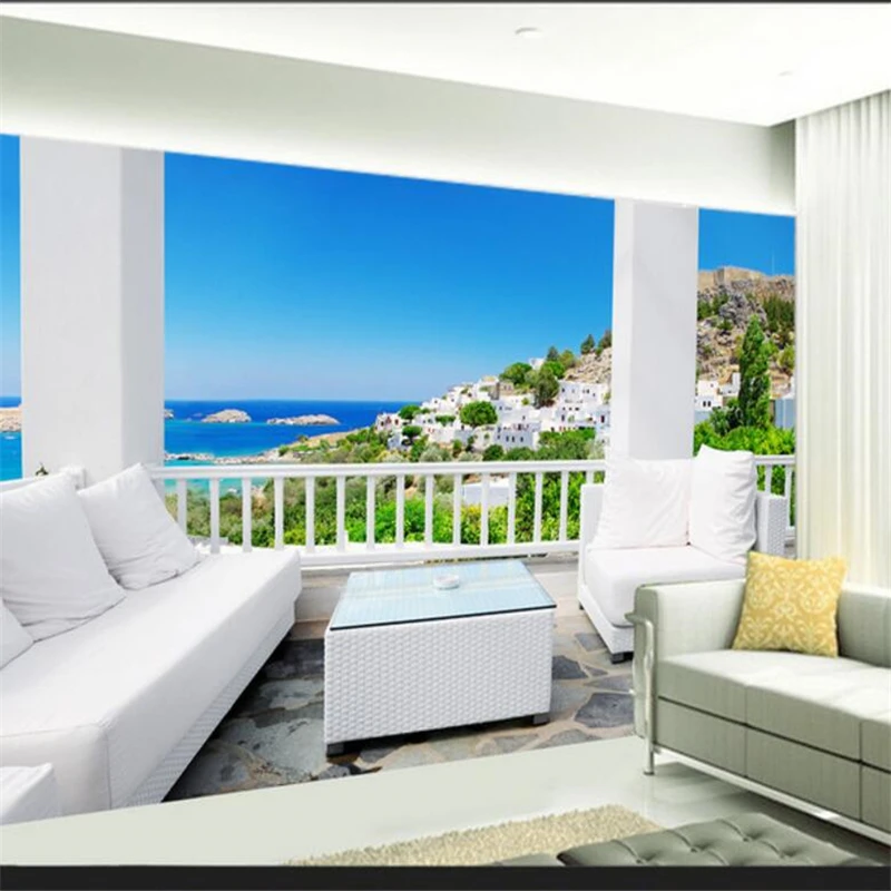 

wellyu wallpaper for walls 3 d Custom wallpaper 3D stereo balcony with sea view background wall murals papel parede