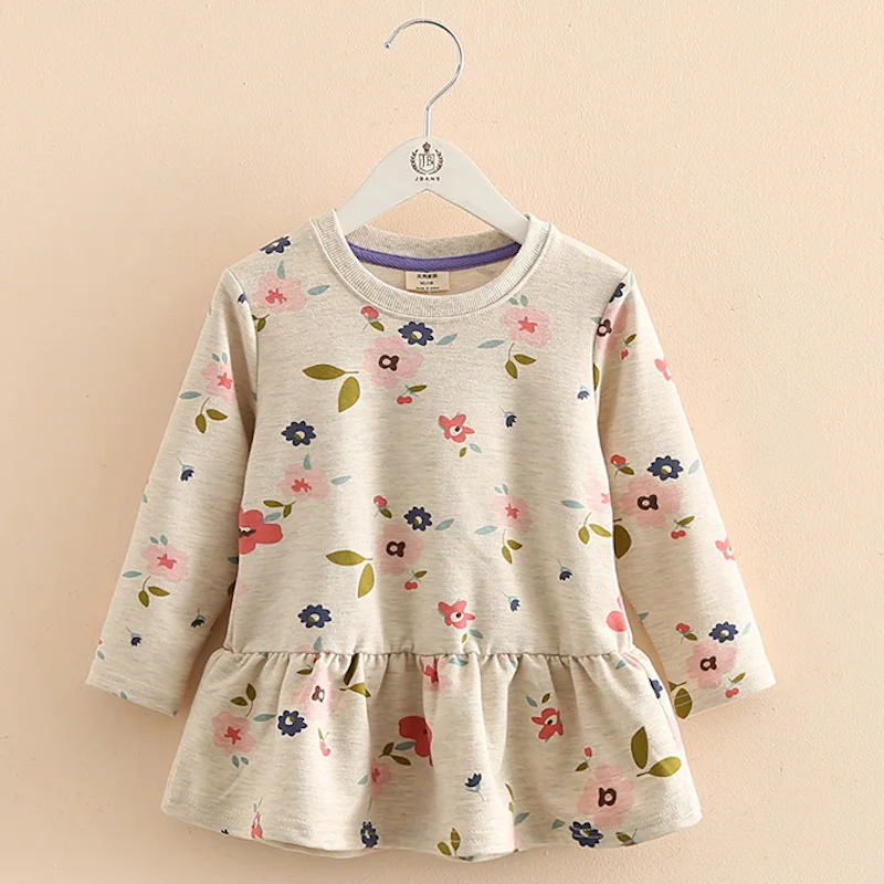 

2023 Autumn Spring 2 3 4 6 8 10 Years Children Clothing Fashion Round-Neck Long Sleeve Kids Baby Girls Floral Long Sleeve Dress