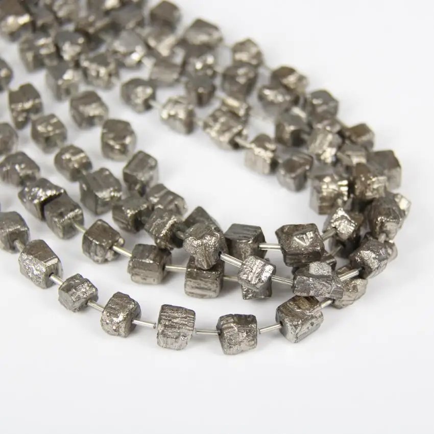 Full Strand,25pcs/strands,Rough Titanium Silvery Iron Pyrite Cube Chips Loose Beads,Genuine Pyrite Stone Faceted Nugget Beads