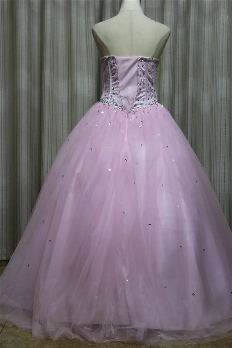 Novo vestido de baile 100% real rosa vestidos quinceanera, contas de tule, vestidos de baile 16 fofos, vestidos de baile debutante, vestidos longos de baile