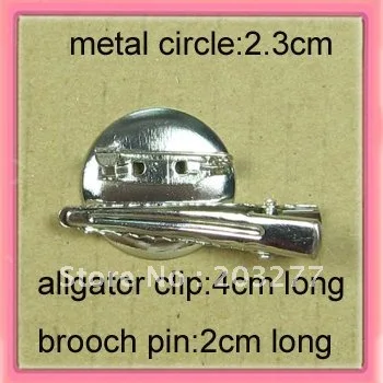 Gratis pengiriman!! 100 pcs/lot 2.3 cm logam lingkaran dengan aligator klip dan bros pin