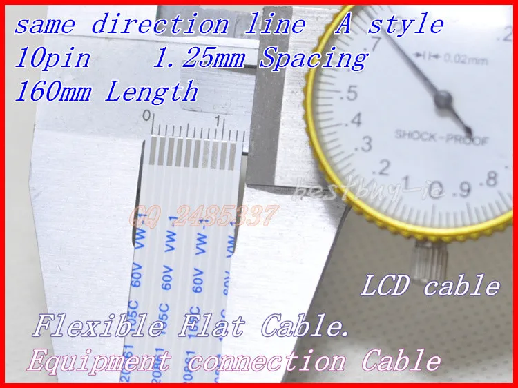 

1.25mm Spacing + 160mm Length + 10P A / same direction line Soft wire FFC Flexible Flat Cable. 10P *1.25A *160MM