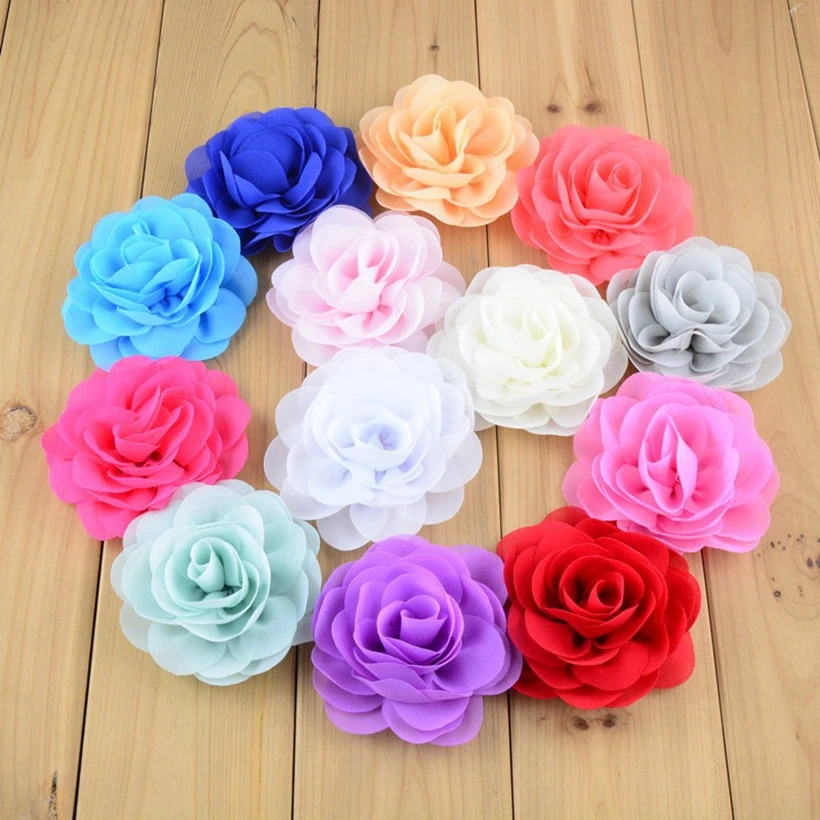 

200pcs/lot 3.15" Chiffon Silk Rosette Flowers For Fabric Girls Headbands Garment Clothes Hair Accessories Wholesale Supplies DIY