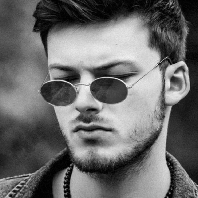 DJXFZLO Luxury Retro Small Metal Frame Steampunk Sunglasses Men Women Vintage Oval Sun Glasses Vintage Mirror oculos de sol