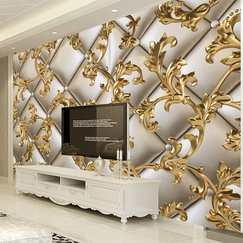 European Style Golden Pattern Soft Bag Mural Wallpaper 3D Luxury Fresco Bedroom Sofa TV Backdrop Home Decor Fresco Papier Peint