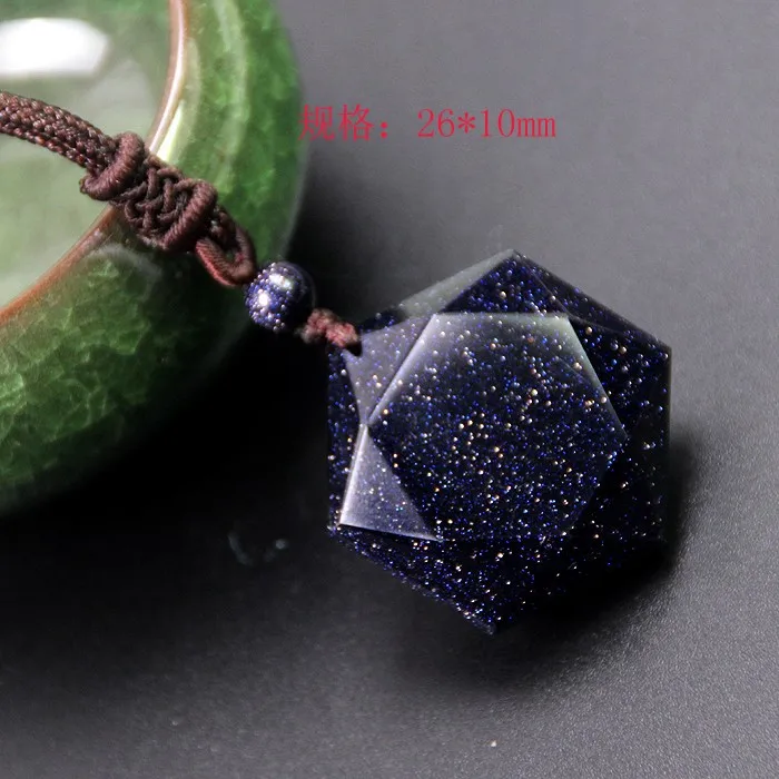 Suspension Planet Blue Sandstone Star Hexagram Leather Chain Pendants Necklace For Womem  Dropshipping