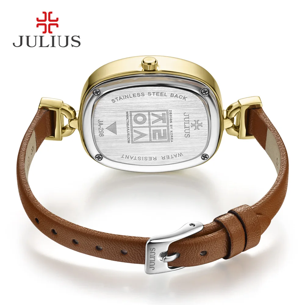 2017 Julius Watch Golden Genuine Leather Quartz Movement Waterproof Retro Trendy Fashion Luxury Crystal Top Brand Whatch JA-298