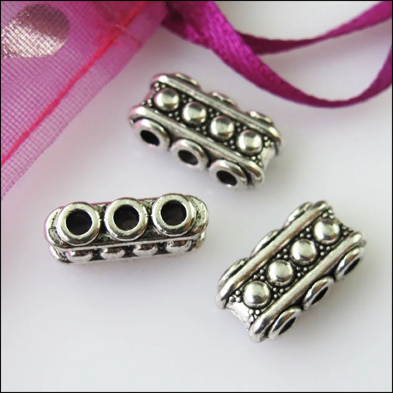 16Pcs Antiqued Silver Color 3-3Holes Spacer Beads Bars Charms Connectors 7.5x15mm