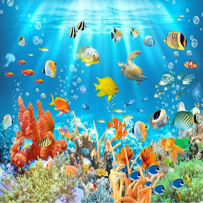 

3D детские обои, фреска, подводный мир, рыба и коралл, фотообои, фон для детской комнаты, стены на заказ, 3D настенные фрески