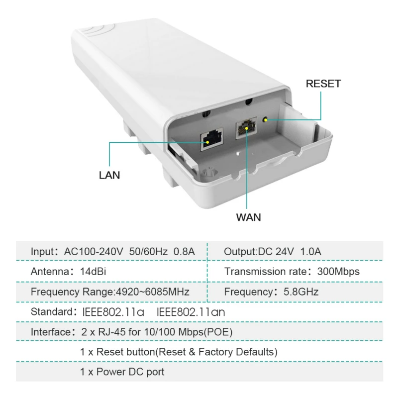 Roteador wifi, repetidor de sinal wifi, longo alcance, ponte para longa distância, 300mbps, 5.8ghz