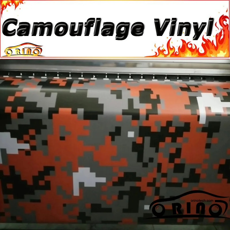 Digital Orange Wrap Vinyl Sticker Vehicle Pixel Camouflage Wrapping Motorbike Car Scooter Sticker Decal Film  AIR FREE BUBBLE