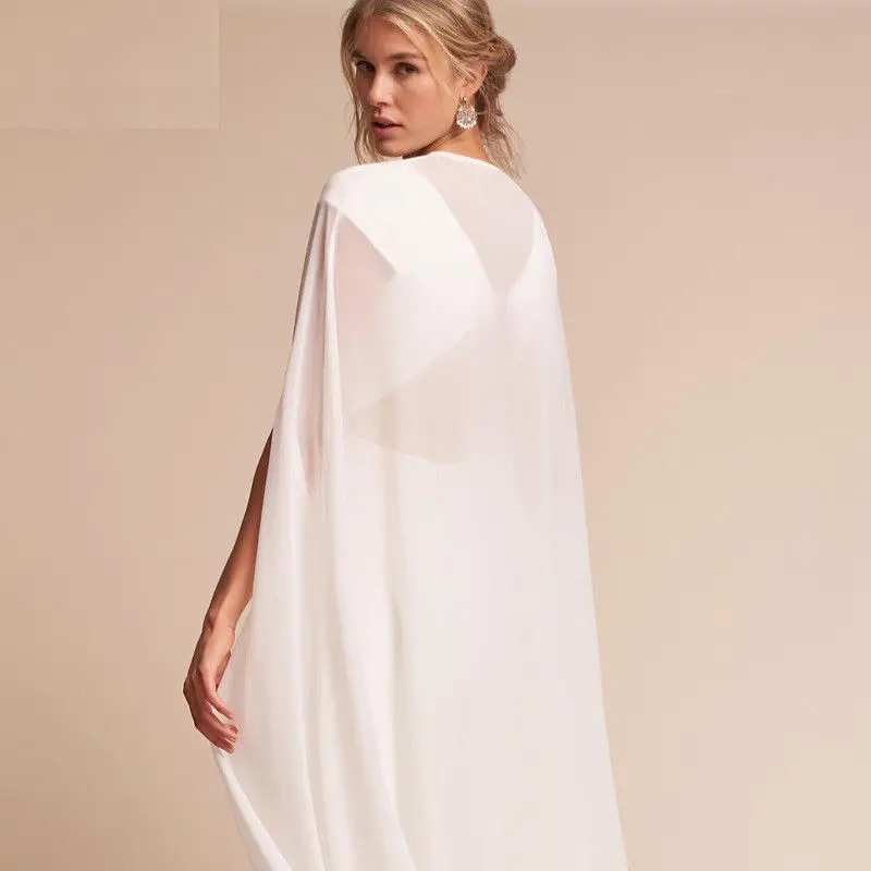 Heißer Verkauf frauen Lange Chiffon Cape Weiß Elfenbein Hochzeit Jacke Mantel Brautkleid Wraps Nach Maß Neue