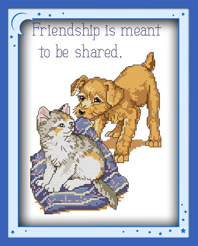 Friendship is to share cross stitch kit cartoon 11ct count canvas stitches embroidery DIY handmade needlework plus