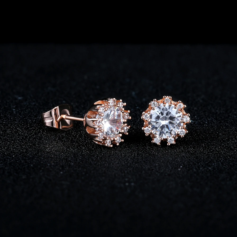 Simple and Fashionable Temperament Crystal Zircon Stud Earrings For Women Rose Gold Color Charm Jewelry DWE021M