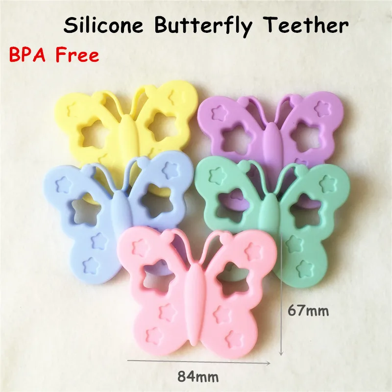 

Chengkai 10PCS Silicone Butterfly Teether Baby Shower Pacifier Dummy Teething Pendant Nursing Jewelry DIY Sensory Toy BPA Free