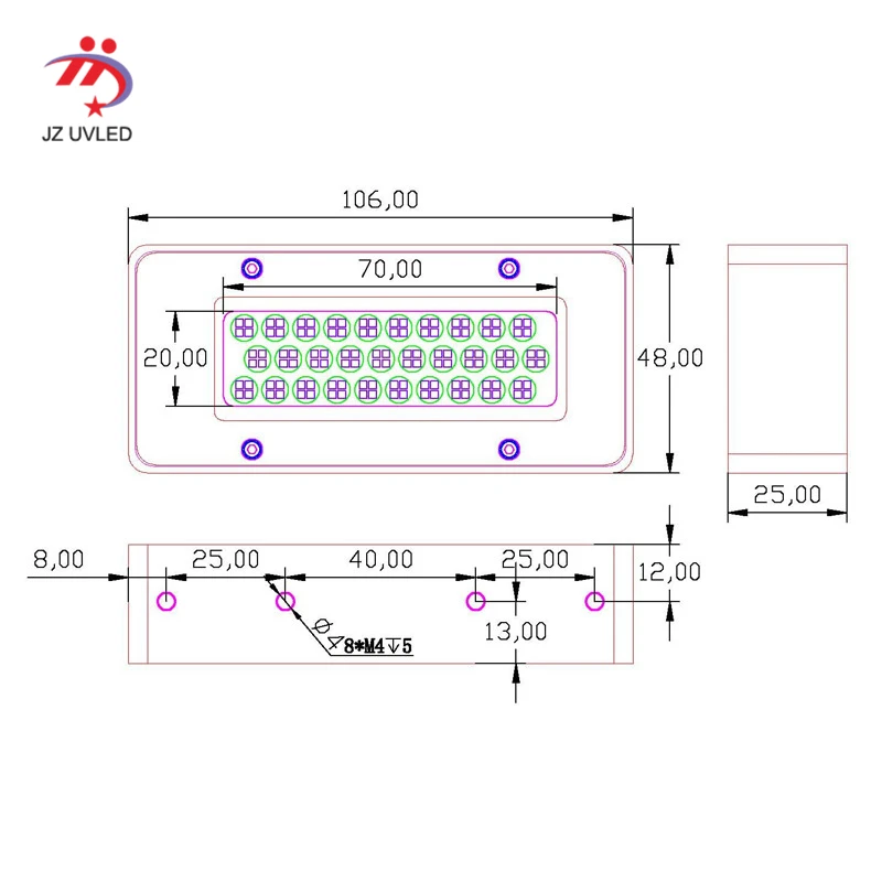 UV Ink Curing Lamp For Epson 2 Rows Dx5 Print Head Flatbed Printer Varnish Ultraviolet Lights Gel The Cure COB LED 395nm 70*20mm