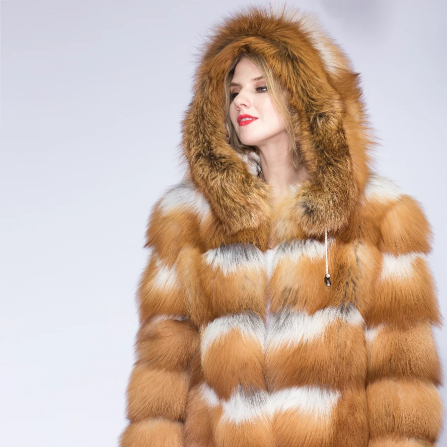 Women\'s Real Fur Coat Winter Real Fox fur Jacket Thick Warm Fashion Whole Pelt Silver Fox Fur Red fox Fur coat