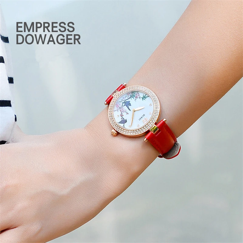 BUREI-Reloj de pulsera de cuero para Mujer, accesorio de lujo, resistente al agua, de cuarzo, informal