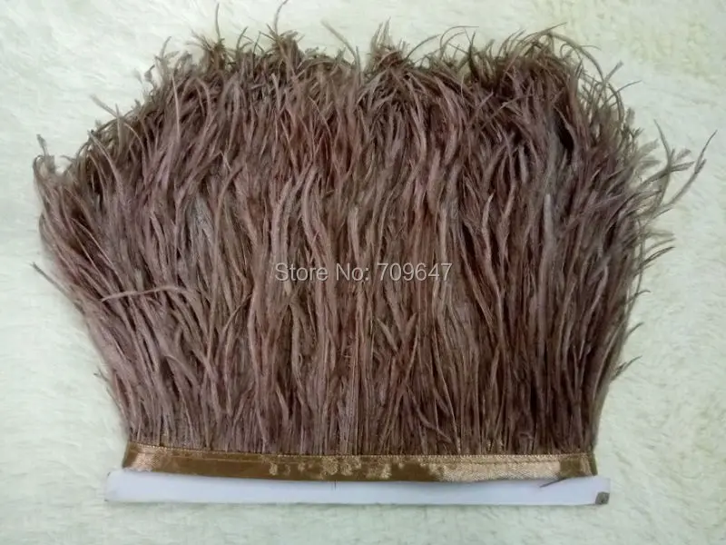 10yards/lot!Coffee ostrich feather trimming  fringe on Satin Header 5-6inch in width for Wedding Dress,ostrich feather