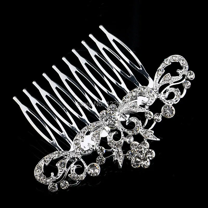 TREAZY Silver Plated Rhinestone Crystal Leaf Flower Wedding Tiara Bridal Hair Combs Women Engagement Party Hair Accessories