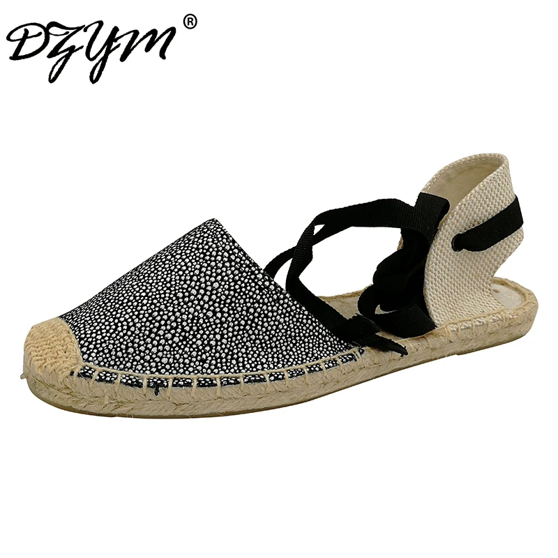 

DZYM Straw Linen Espadrille Ankle Strap Women Ballet Flats Platform Loafers Quality Fisherman Shoes Leopard Zapatos Mujer