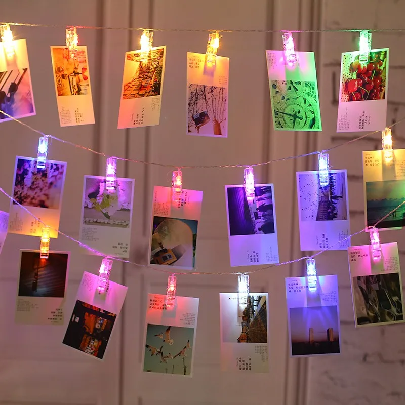 Photo Clip Holder LED String lights LED Card Picture Photo Clips Pegs Bright String Light Wedding Party Valentine's Day