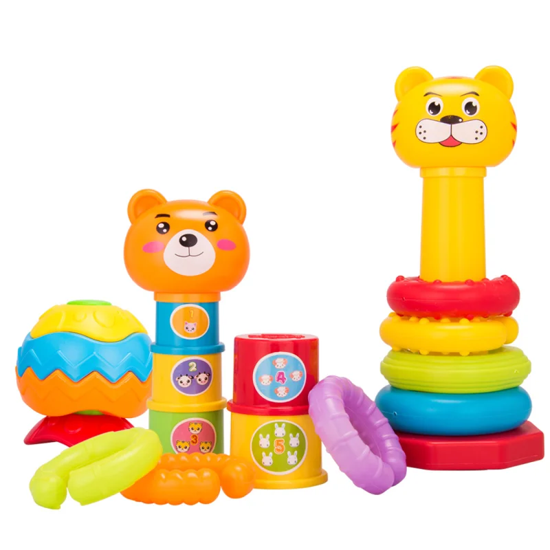 Montessori Baby Vroege Onderwijs Speelgoed Regenboog Gestapelde Cup Honderd Verandert Fitness Bal Nestelen Stack Regenboog Ring Toren Baby Cadeau