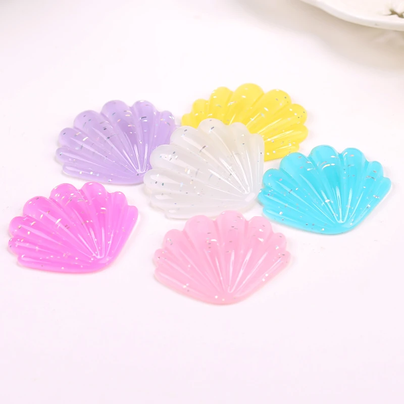 20Pcs 40mm Glitter Shell Charms Flatback Resin Crafts For Necklace Pendant Keychain Earring DIY Making