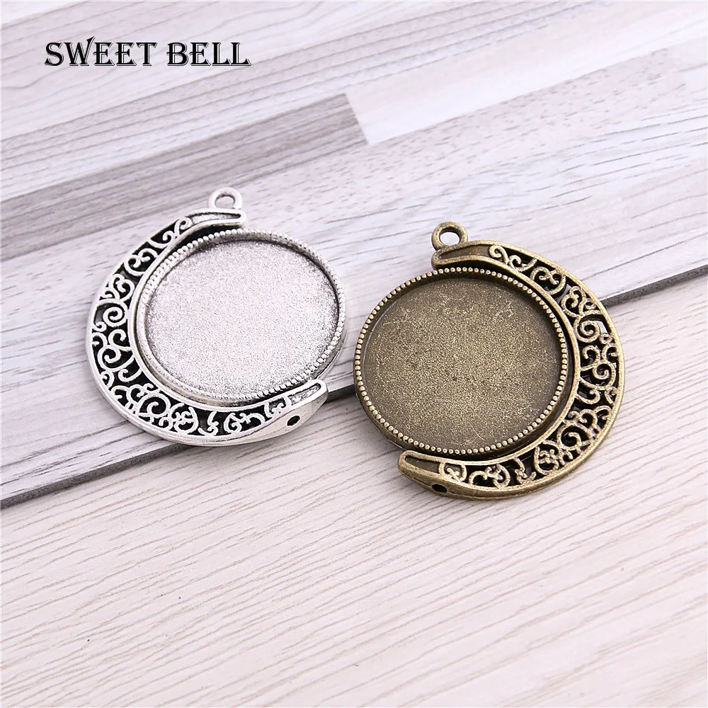 SWEET BELL 10pcs Fit 25mm Metal MIX Trendy Rond moon Double sided Cabochon Pendant Settings Fit necklace pendant  D7007