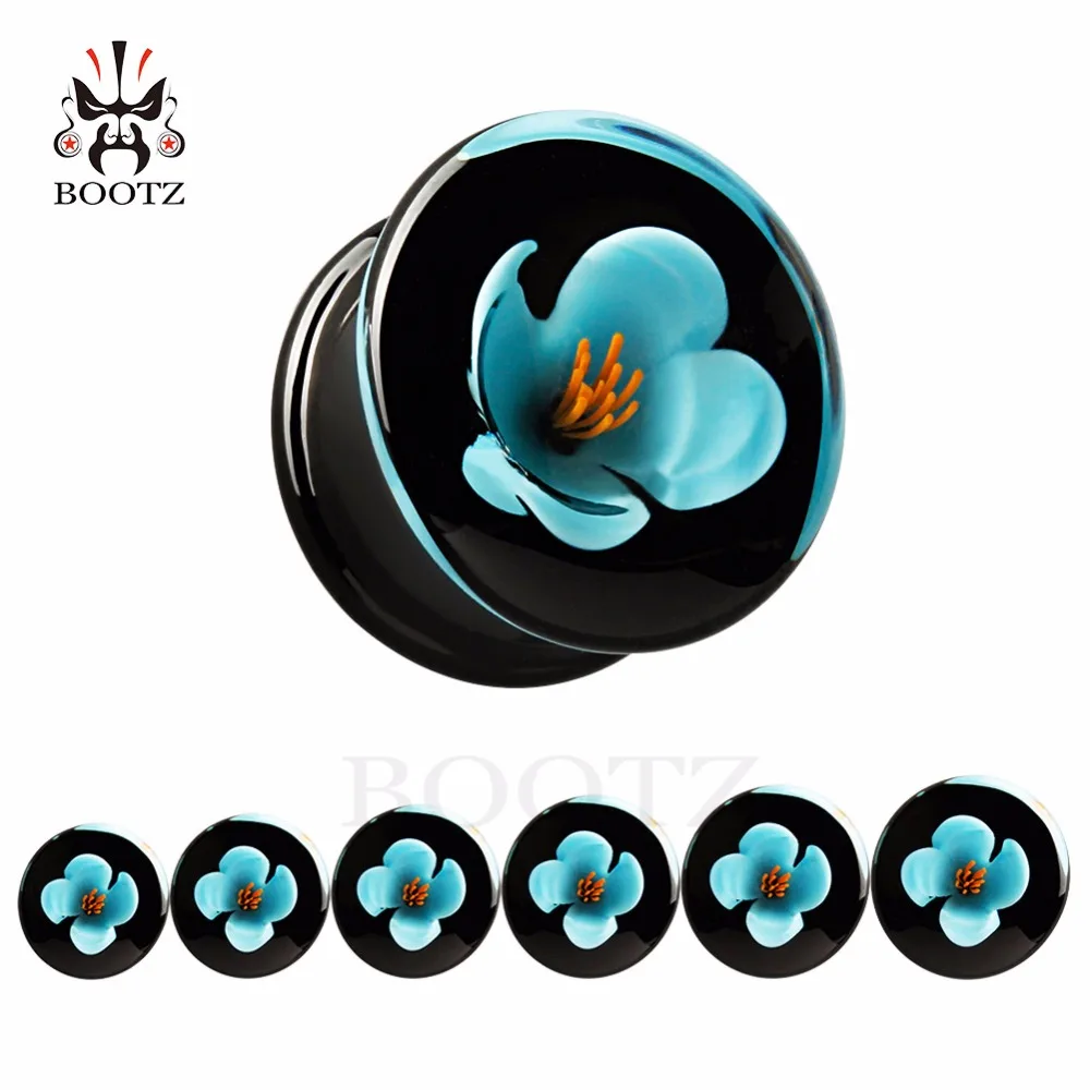 KUBOOZ 1 Para Rozciągaczy do Uszu z Kamieniami w Kształcie Kwiatów, Naturalne Tunele w Kształcie Bębna 00G, Biżuteria Boho do Ciała, Zestaw do Rozciągania Piercingów — zdjęcie 4
