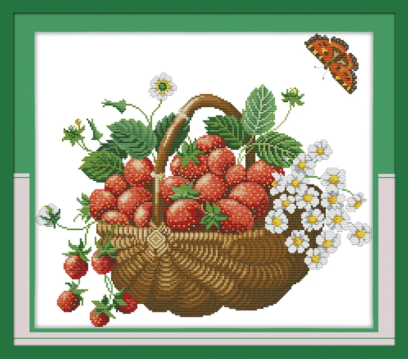 Joy Sunday Tempting Strawberry Pattern Stamped Counted Cross Stitch 11CT 14CT Chinese Cross Stitch Kit for Embroidery Home Decor