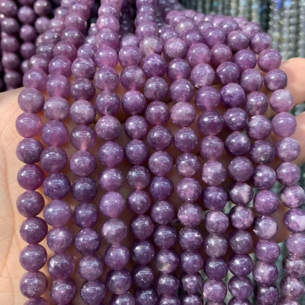 

Round purple lepidolite jade stone beads natural gemstone beads DIY loose beads for jewelry making strand 15" wholesale !