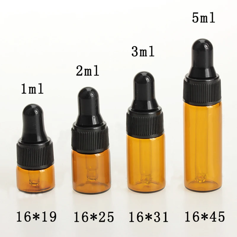 Empty Mini Essential Oil Bottles 1ml 2ml 3ml Amber Glass Dropper Bottles With Black Cap Small Sample Glass Bottles