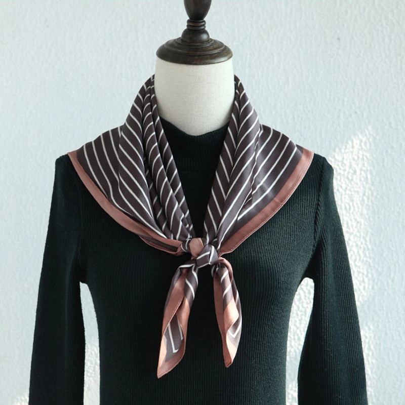 Luna&Dolphin Women Small Square Scarf 70x70cm Navy Style Chiffon Silky White Black Rubber Red Striped Lady Headbands Bandana