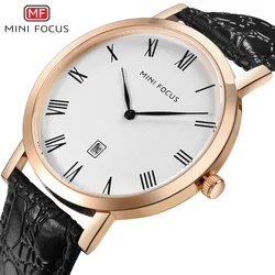 MINI FOCUS – montre-bracelet Ultra-mince pour hommes, marque de luxe, en cuir véritable, pour les affaires, affichage de la Date à Quartz