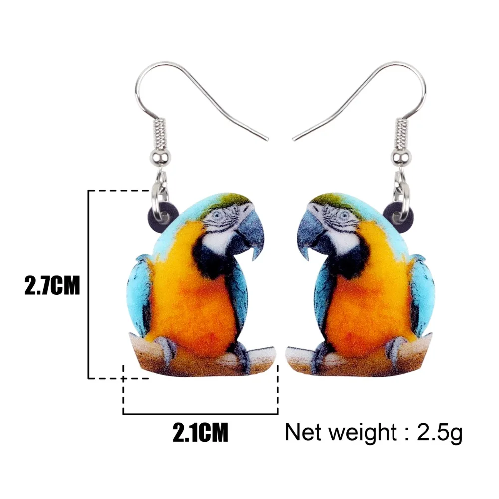 Bonsny Acrylic Blue-and-Yellow Macaw Parrot Bird Earrings Big Long Dangle Drop Novelty Tropic Animal Jewelry For Women Girl Gift