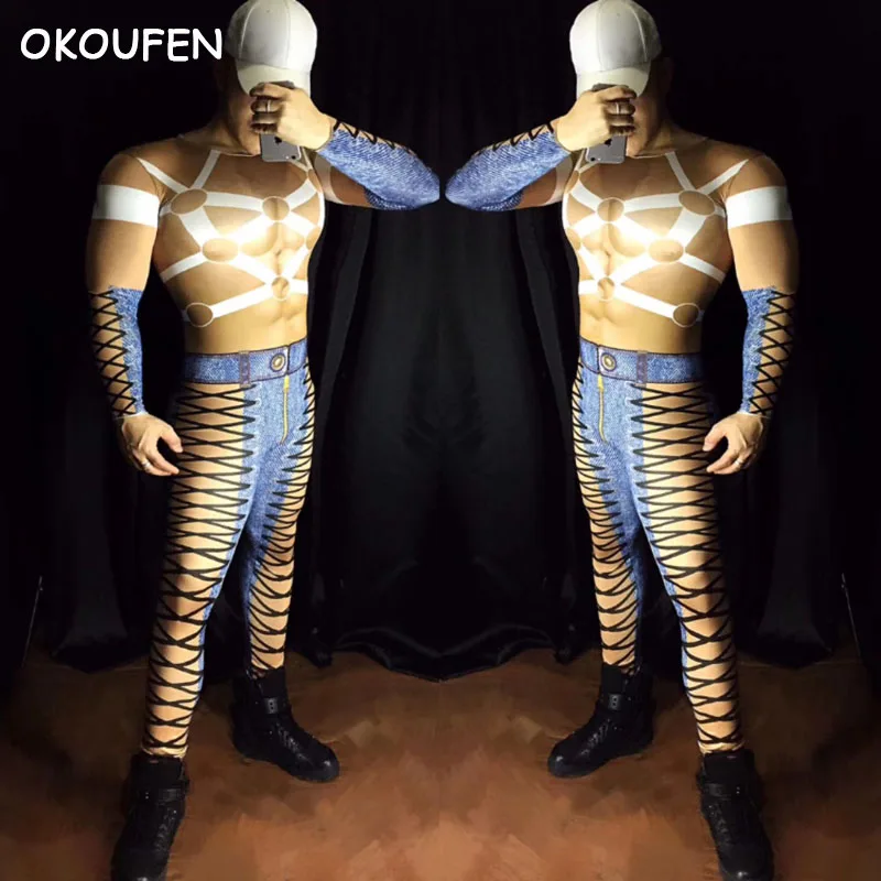 

Nightclubs male singer DJ Ds muscle pattern costumes Party show walk model stage performance wear