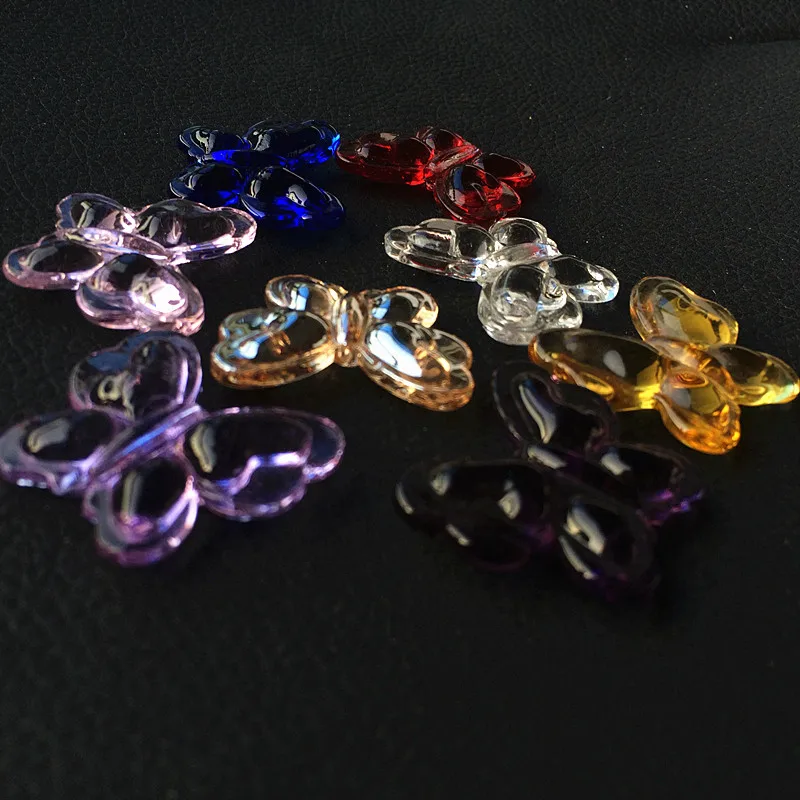 Mixed Color 28*35mm 40pcs Crystal Loose Bead Diy Accessories Beads Glass Artificial Glass Butterfly With Hole For Curtains Parts