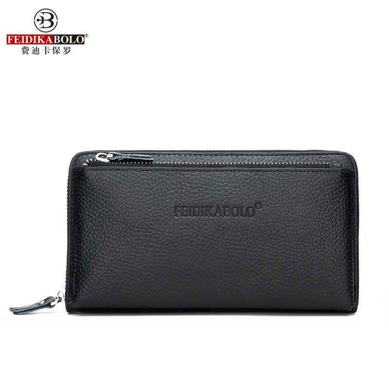 FEIDIKABOLO Litchi Pattern Men's Clutch Bag Fashion Large-Capacity Business Bag Personality Zipper Phone Card Package