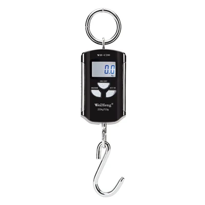 200kg 100g Crane Scale Mini Heavy Duty Electronic Digital Stainless Steel Hook Scales LCD kg lb Loop Hanging Weight Balance