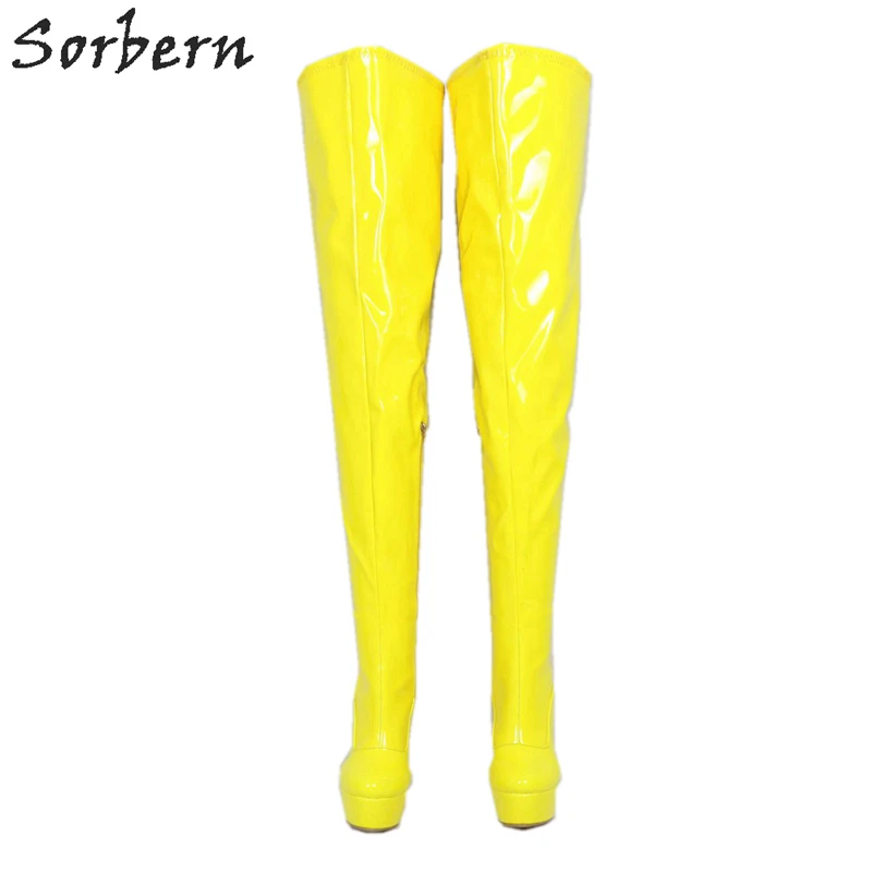 Sorbern Bright Yellow Over The Knee Boots For Women High Heel Platform Stilettos Winter Style Mid Thigh High Boot Female Shoes image 2