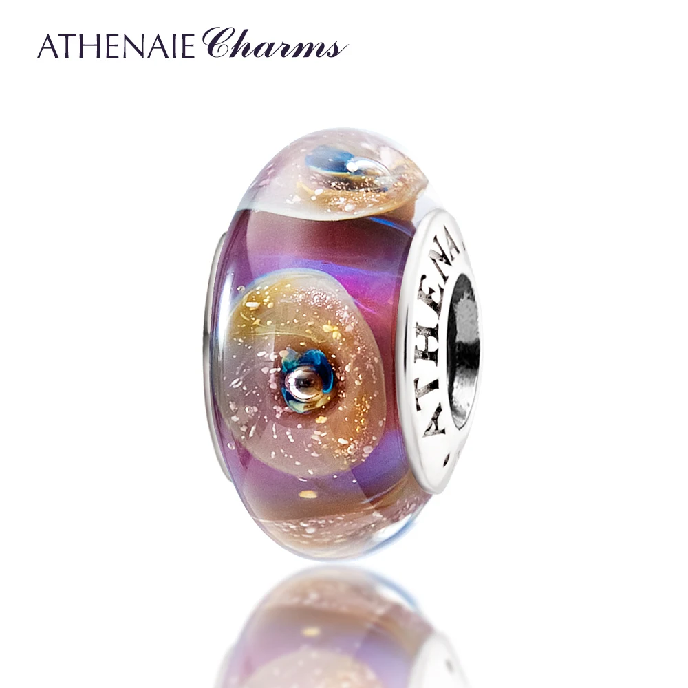 

ATHENAIE Genuine 925 Silver Core Gold Shell Charms Murano Glass Beads Fit All European Bracelets Great Gift For Women DIY Gifts