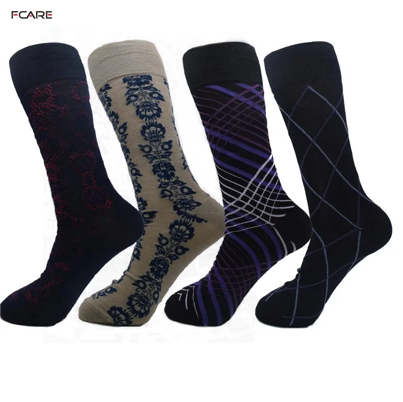 

Fcare 4PCS=2 pairs plus big size autumn winter 44, 45, 46, 47 business dress socks calcetines men printed dress socks