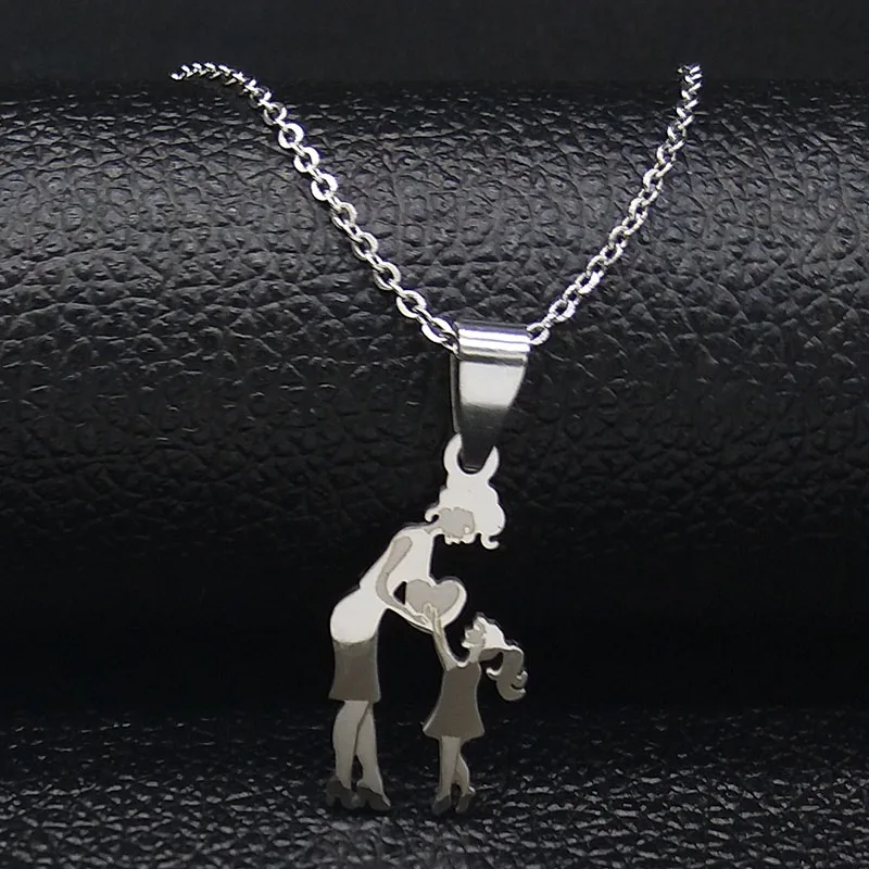Mutter Tochter Familie Halskette Edelstahl Kette Kinder Kind Silber Farbe Anhänger Halsketten Schmuck Frauen Muttertag Geschenk – Detail 4